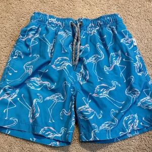 Vibrant Flamingo Print Kids Swim Trunks size M